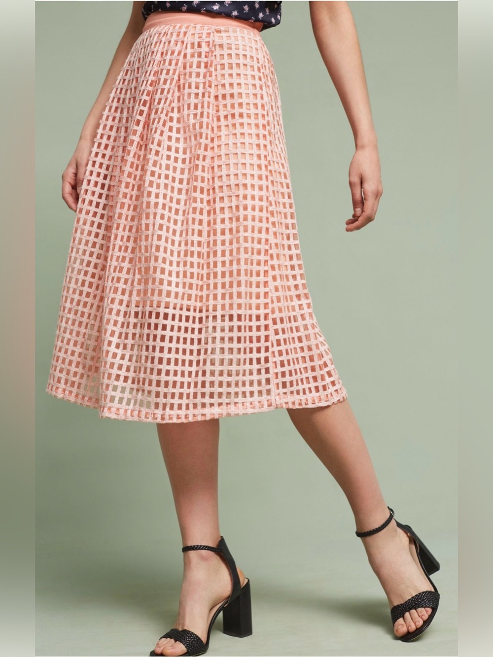 Pleated Gingham Overlay Midi Skirt — Pink